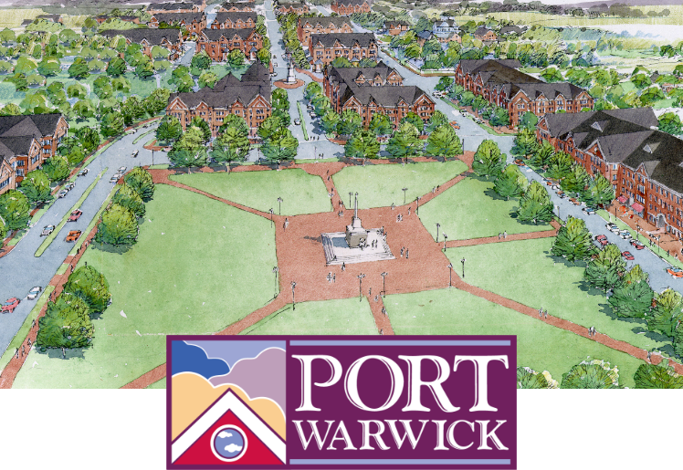Port Warwick illustration and logo